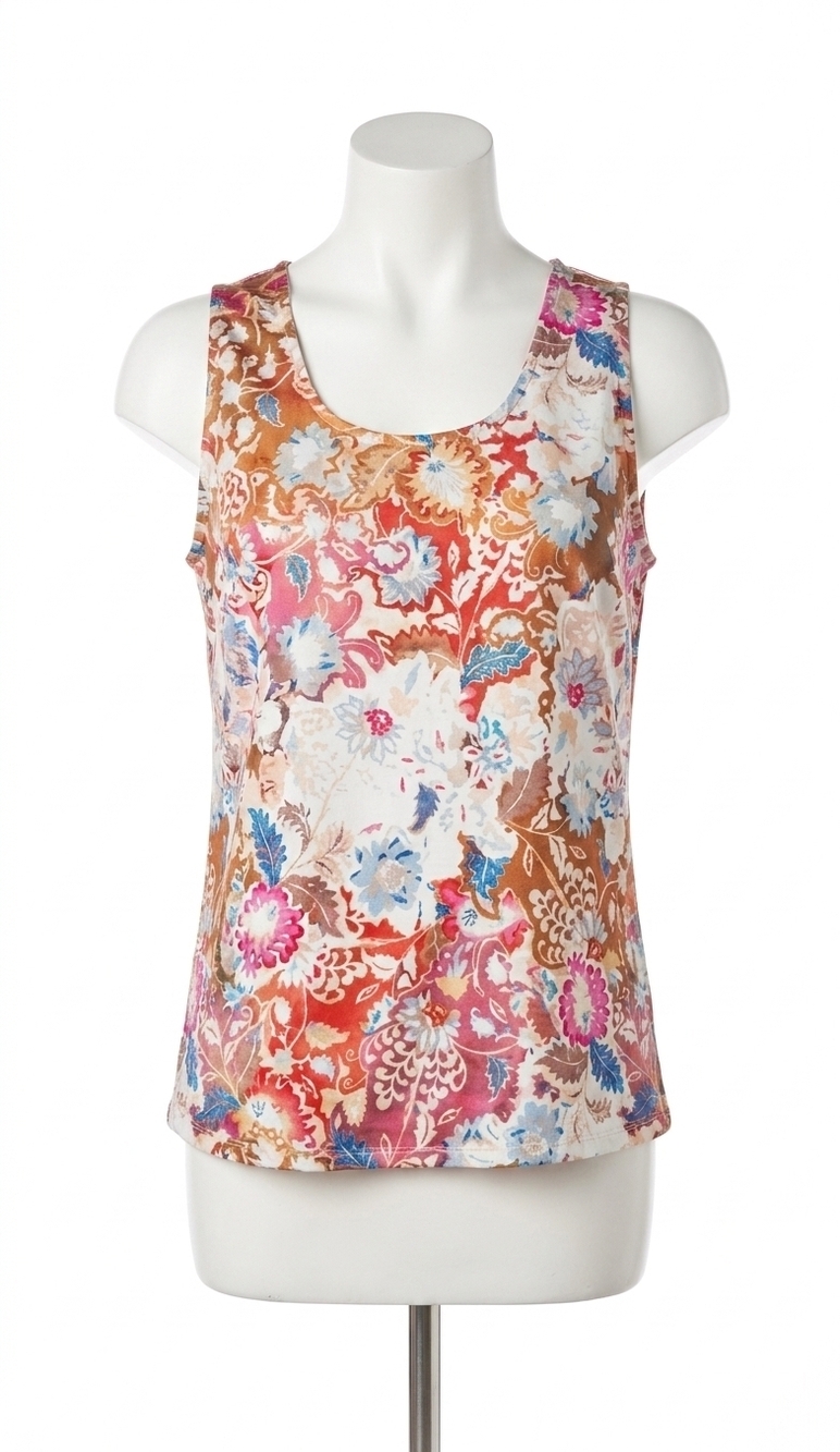 NEW PAPARAZZI embroidered reversible print tank top in oatmeal